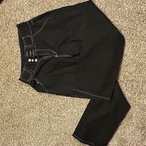 Black wide leg jeans with contrast stitching